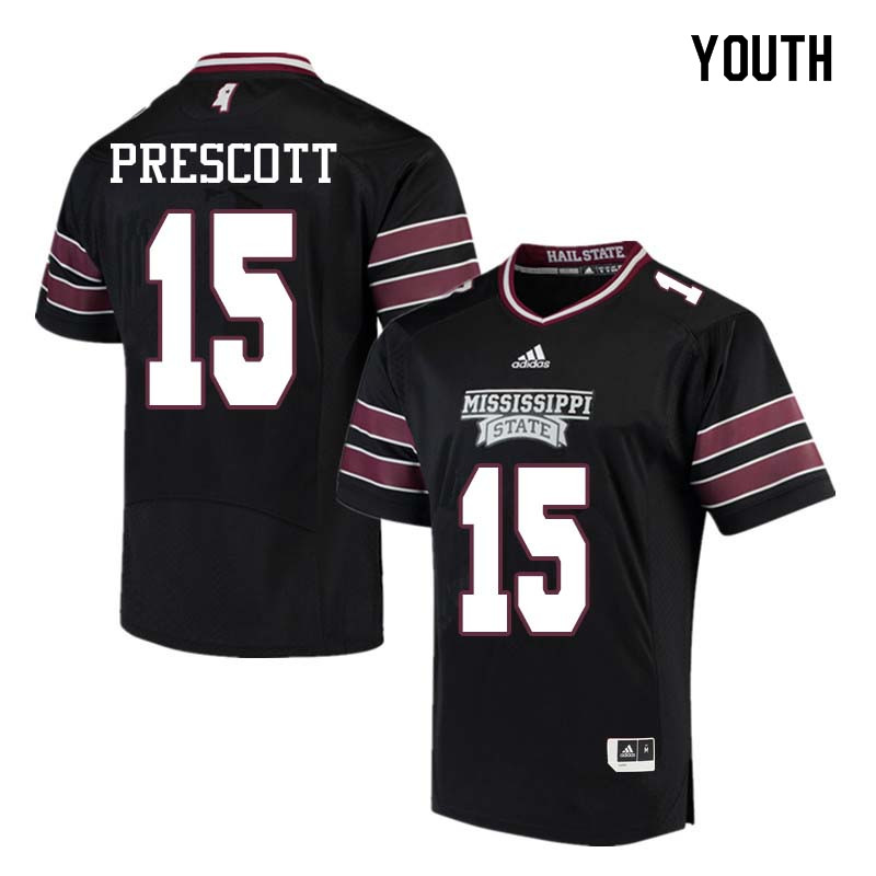 Youth #15 Dak Prescott Mississippi State Bulldogs College Football Jerseys Sale-Black - Click Image to Close